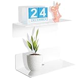 MAGOSIS Floating Shelves for Wall - No Drill White Shelving Units for Bedroom, Living Room, Bathroom and Kitchen, Self Adhesive Wall Mounted Shelf, Stick On Acrylic Shelfs - 2 Sets