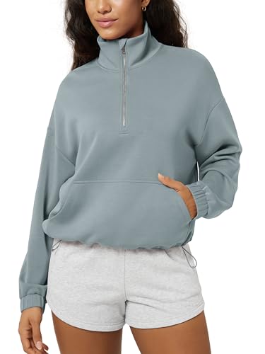 ODODOS Women's Modal Soft Cinchable Sweatshirts Half Zipper Funnel Neck