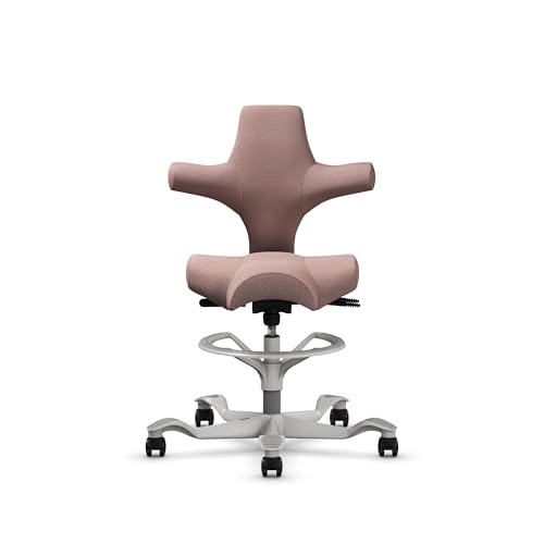 Image of HAG Capisco Sit to Stand Chair-Silver Frame-Upholstered Pink Blush-with Foot Ring