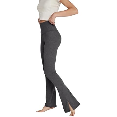 KUNMI Womens Flare Yoga Pants High Waisted Tummy Control Bootcut Casual Workout Leggings with Pockets Dark Grey Cover