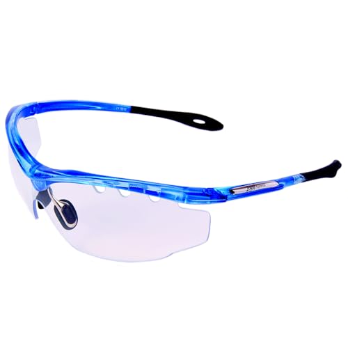 Rapid Eyewear Ace SPORTS GLASSES WITH CLEAR SAFETY LENS For Squash, Cycling, Shooting and Sailing. Transparent Sunglasses For Men & Women. UV 400 Protection. Impact Resistant. Blue