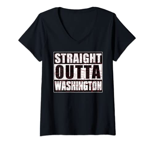 Donna Straight Outta Washington Fantasy Football Città natale Maglietta con Collo a V