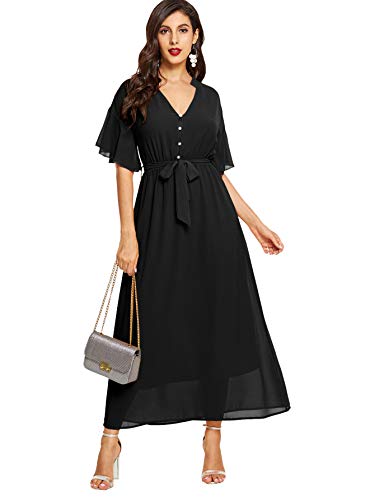 Milumia Women's Boho Split Tie-Waist Vintage Print Maxi Dress Black Large