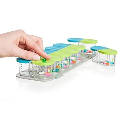 Sagely Smart XL Weekly Pill Organizer AM/PM - Medicine Storage Organizer with Reminder Alarm App Large Enough to Fit Fish Oil, Cod Liver Oil, Vitamin D Supplements & Vitamins Blue/Green