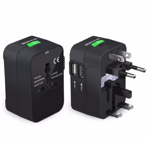 Image of fizzytech Universal Travel Adapter with 6A AC Socket | International All-in-One Plug for 180+ Countries (US, UK, EU, AUS) | Universal AC Converter for Mobile, Laptop & Gadgets -Black