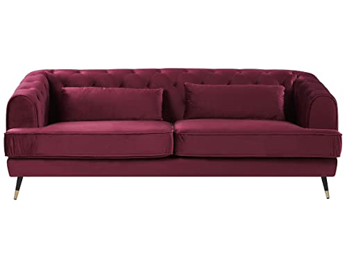 Retro Velvet 3 Seater Sofa Burgundy Tufted Chesterfield with Cushions Sletta