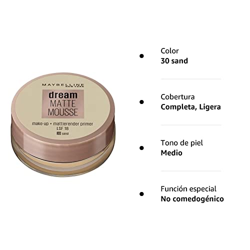 Maybelline New York Make Up, Dream Matte Mousse Make-Up, Mattierend, Nr. 30 Sand