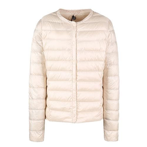 Adhdyuud Chaqueta De Plumón Ultraligera Portátil Para Mujer, Chaquetas De Plumas Delgadas Sin Cuello, Abrigo Cálido A Prueba De Viento beige XXL