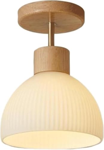 Walnut Semi Flush Mount Ceiling Light - Modern Fluted Glass