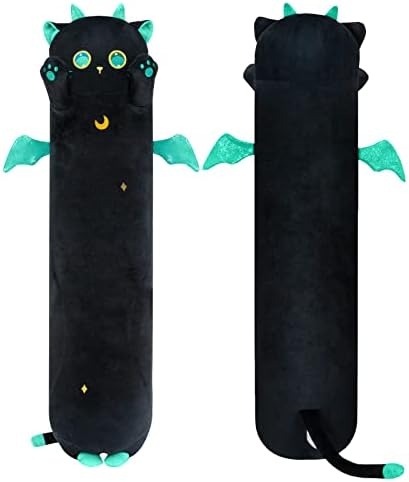 Mewaii 20in Long Cat Plush Pillows Stuffed Animals Squishy Pillows - Plushie Cute Big Green Eyes Sleeping Hugging Plush Pillow Soft Toys for Kids(Black)