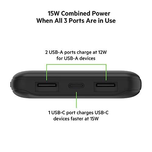 Belkin USB C Portable Power Bank (10000 mAh with 1 USB C Port and 2 USB A Ports for up to 15W