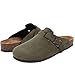 Nautica Mens Clogs Faux Fur Mules Vegan Suede Cork Footbed Buckle Sandals Comfort Potato Shoes with Arch Support, Rundu -Sage-Size 10