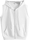 Verdusa Women's Sleeveless Zip Up Drawstring Hooded Sweatshirt Vest with Pocket Plain White S
