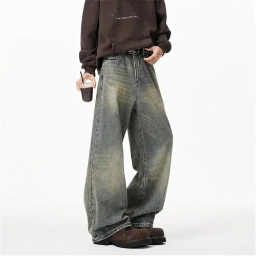 Mens Loose Straight Wide Leg Jeans Washed Oversized Floor Length Denim Pants2
