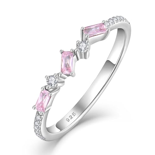 STARCHENIE Stackable Ring 925 Sterling Silver | Baguette Cut Eternity Bands for Women | Birthstone Rings Size 5-10