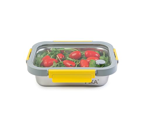 Pika - Boite alimentaire en inox et couvercle en verre trempé – Hermétique et légère – Compatible micro-ondes, four, congélateur – MetalShock (820 ml)