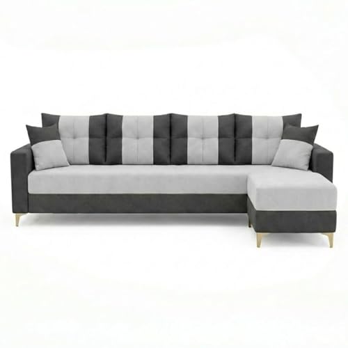 Image of Cavishq 5 Seater L Shape Sofa Set with Movable Ottoman | Flexible Layout | Luxury Velvet Suede Fabric | Modern Living Room Sofa | Dark Grey-Light Grey