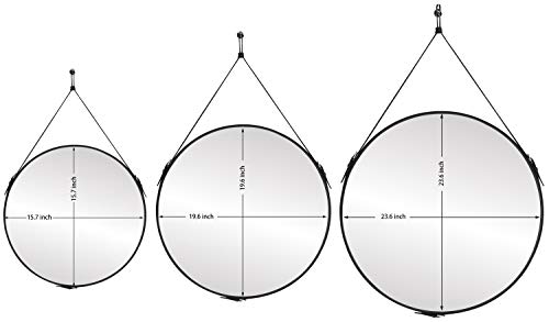 Gurfuy Round Hanging Mirror With Pu Leather Strap Hanger Leather Framed Mirror For Home Decor Wall Mounted Large Hanging Mirror For Entryway Bathroom Living Room Bedroom Washroom (Black-24Inch) #TOP1