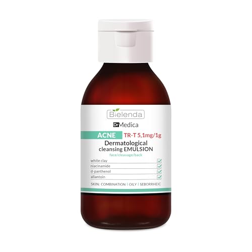 Bielenda Dr Medica Acne - Emulsión Limpiadora Dermatológica para Rostro, Escote y Espalda, Loción Limpiadora para Piel Mixta, Grasa y Acneica, 250 ml