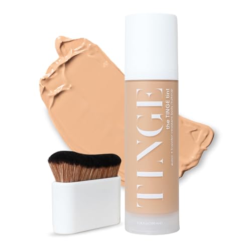 Tinge Medium Cool Body Makeup & Kabuki Brush Bundle, Medium Coverage