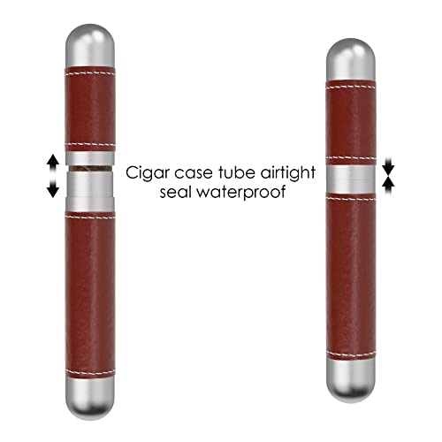 Linkidea Stainless Steel Cigar Case Tube Accessories For Men, 2 Pack Metal Air Tight Humidors Tube, Gift Box Leather Cigar Single Holder For Travel #TOP2