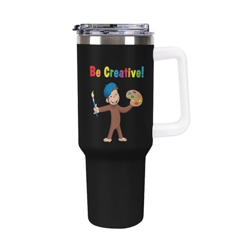 車用コップ 車用タンブラー おさるのジョージ 水筒 魔法瓶 ステンレス製 保温保冷 持ち手付き ストロー&蓋付き 大容量 家庭用 車用 1200ml