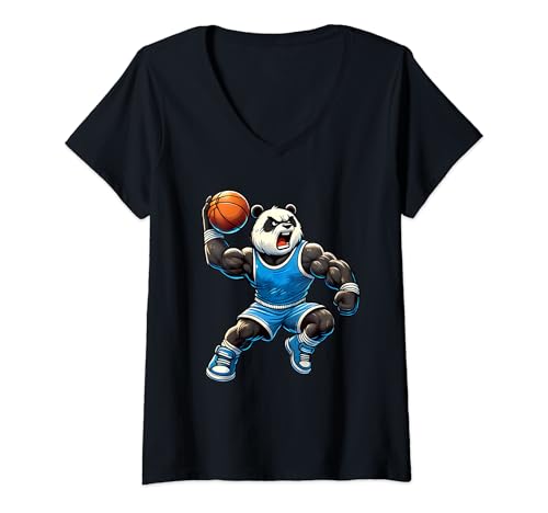Mujer Genial Halloween Panda Love Basketball Party para niños Camiseta Cuello V