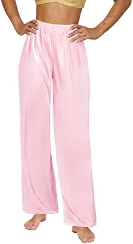 SWOMOG Women's Silk Satin Pajama Pants Longs Silky Sleep Pants Loungewear Pj Bottoms Soft Nightwear Trousers Elastic Waist Lounge Pj Bottoms