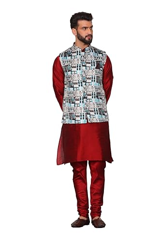 Image of Kurta With Churidar & Multicolor Nehru jacket Set