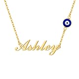 DayOfShe Personalized Layered Evil Eye Necklace with Name 18K Real Gold Plated Third Eye Choker Protection Necklace Jewelry Gift for Women