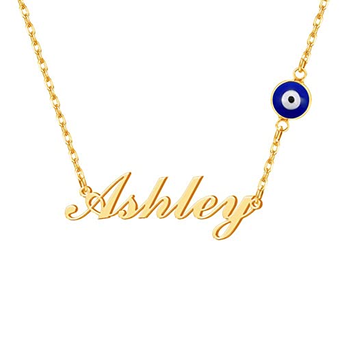 DayOfShe Personalized Layered Evil Eye Necklace with Name 18K Real Gold Plated Third Eye Choker Protection Necklace Jewelry Gift for Women