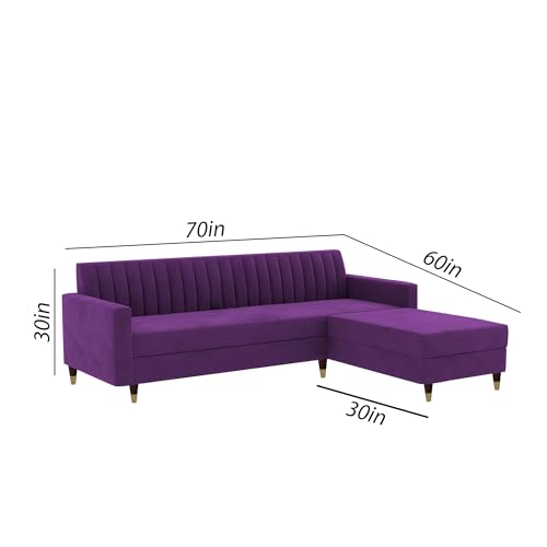 Image of Casaliving Garcia 4 Seater L Shape Convertible Sofa Set for Living Room, 3 Seater & Ottoman Modular Sectional Couch for Small Space (Purple Colour Premium Fabric)