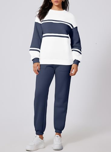 Herseas Womens Long Sleeve Crewneck Color Block Sweatshirt with Jogger Pants 2 Piece Outfits Tracksuit Lounge Set4