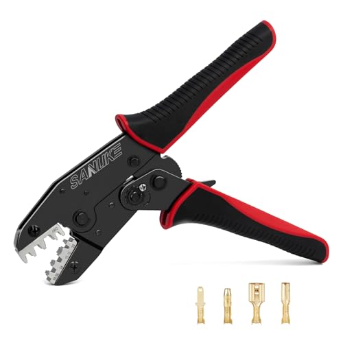 Sanuke Crimping Tool for Non-Insulated Open Barrel Terminals & Receptacles, AWG 20-10 Ratcheting Wire Crimper Tool, Electrical Terminal Crimper Tool, Crimping Pliers