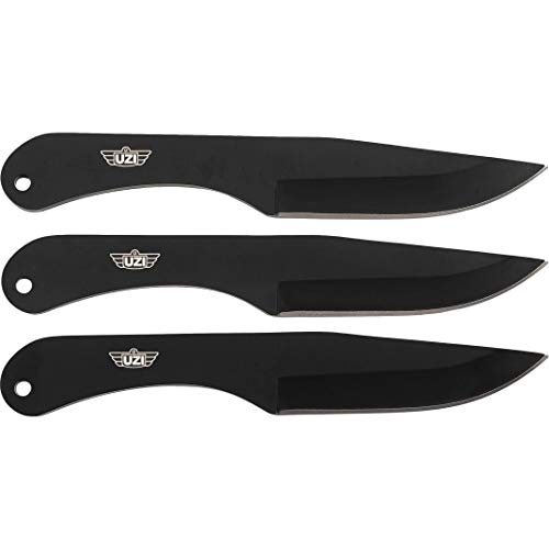 Uzi 3 Stainless Steel Blades Throwing Knives Bundle Set, With Leather Pouch And Belt Loop, Black #TOP6