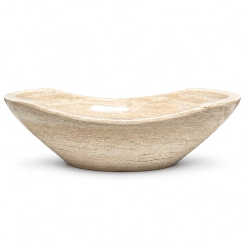 Shades of Nature Oval Travertine Vessel Sink – Natural Stone Wash Basin, Fully Polished Bathroom Sink, Above Counter Vanity Basin (Includes Matching Soap Tray)