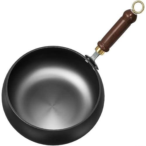 Padella ferro forgiata a mano, non rivestita e antiaderente, padella giapponese multiuso per cottura lenta e fritti, compatibile fornelli a gas e induzione(Without wooden lid,24cm)