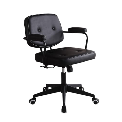 Silla de Oficina Ergonómica con Respaldo Silla de Escritorio de Piel PU con Ruedas y Reposabrazos, Altura Ajustable para Dormitorio, Estudio, Espacios Pequeños(Black)