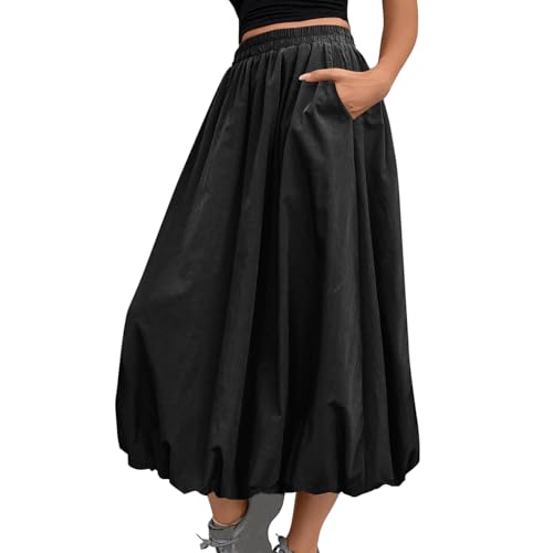 Lmdudan 2025 Summer Women Casual Midi Skirts Trendy Solid