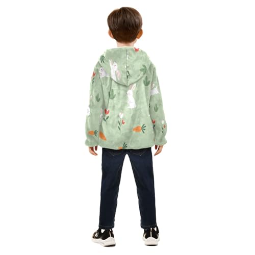 Bunny Carrot Flower Pattern on Green Toddler Fleece Jacket Girl Boys Hooded Fleece Jacket Coat4