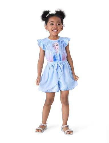 Image of Disney Princess Frozen Elsa Minnie Mouse Stitch Toddler Girl Romper With Skirt Overlay Summer Jumpsuit with Bow 2-6 Years