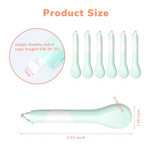Temiary 6 Pcs White Tape Pens for Instant Correction, Aesthetic Pen Shape White Smooth Pull Out Tapes, Easy to Use Applicator for Home Office Supplies, 0.27 Inches x 236 Inches (Green) - Thumbnail 2