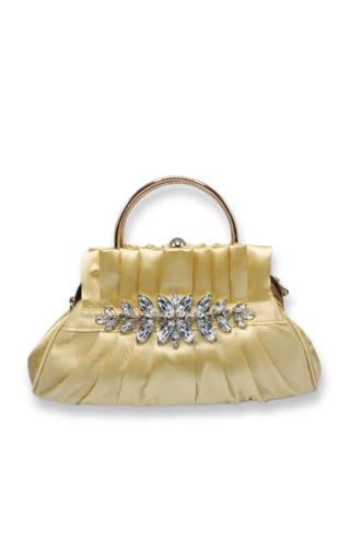 Pochette de soirée en satin d'or et strass de haute qualité