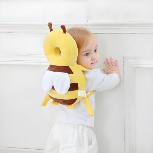 Image of PandaEar Baby Head Protection Backpack, Toddler Walking Head Protector | Adjustable Head Protector Pad Safety Cushion, Head & Back Protection for Babies Learning to Walk, Yellow Bee Design