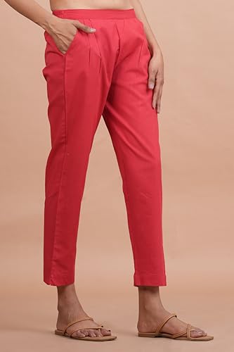 Image of Women's Cotton Ankle Fit Trouser Pants for Women & Girls | Women Regular Fit with Two Pocket Trouser for Office School Formal Casual Daily Use