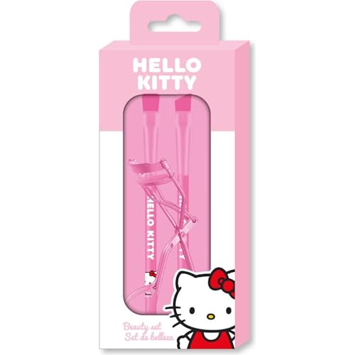 Rizador pestañas de Hello Kitty | Set cuidado personal con pinza para niñas y adolescentes | Kit de belleza rosa con diseño oficial Hello Kitty
