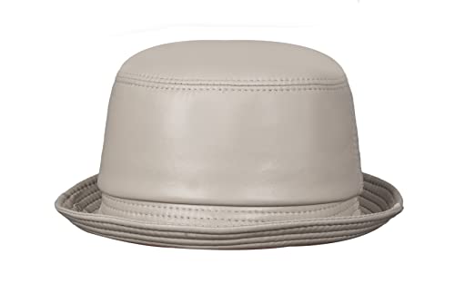 Women's Leather Bucket Hat, Genuine Sheepskin Cap Red3