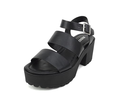 Soda ACCOUNT ~ Women Open Toe Two Bands Lug sole Fashion Block Heel Sandals with Adjustable Ankle Strap2