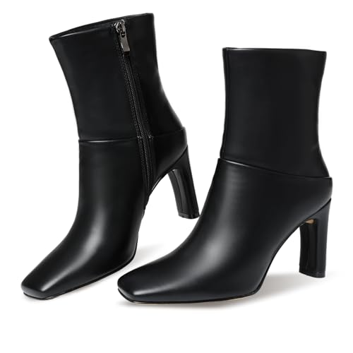 Attiposh Ankle Boots for Women Square Toe Short Boots Side Zipper Low Heel Ankle Booties Fashion...