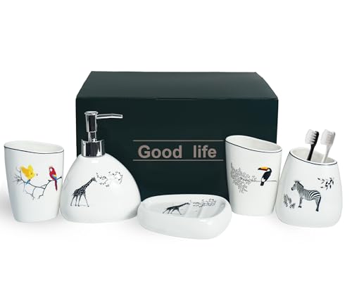 Juego de baño de cerámica premium de 5 piezas decorativas 2